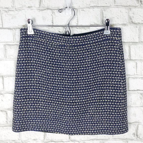J. CREW Mini Skirt Navy Blue Gold Metallic Tweed Fall Winter Silk Size XS 2 - Picture 3 of 8